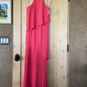 Size 4, high neck, long dress with tiers - guava. (Never worn, tags attached)